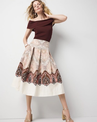Petite Paisley Pleated A-Line Skirt | White House Black Market